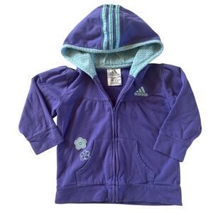 Adidas Purple Zip Up Hoodie Toddler 24M Aqua Blue Stripes Floral Detail
